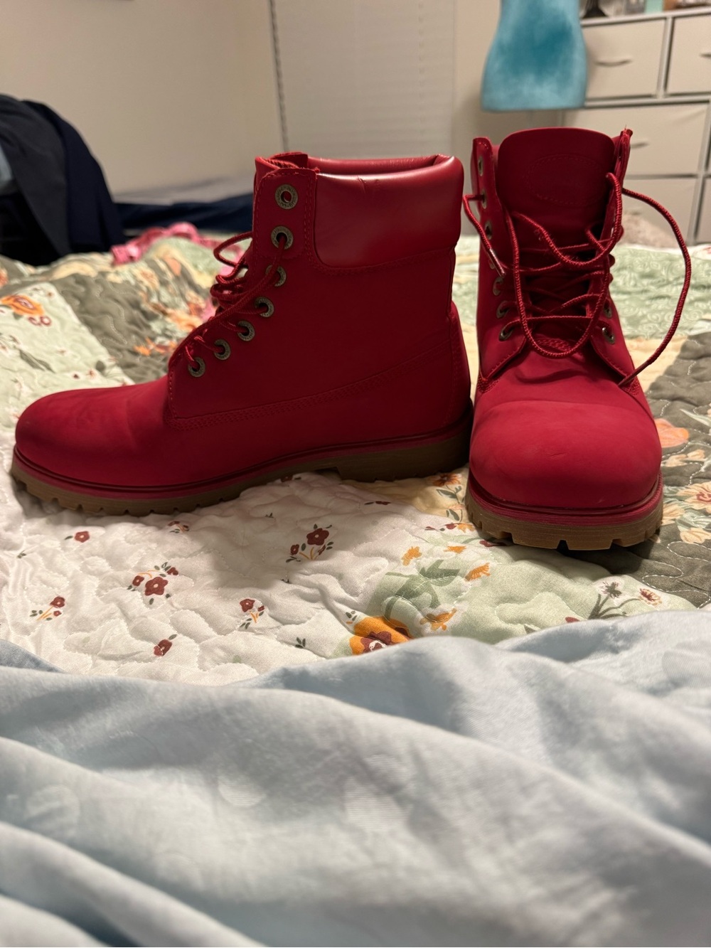 Mens Red Lace-Up Boots